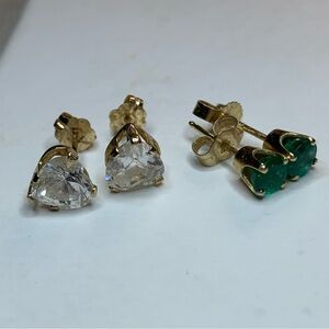 14kt & 10kt Gold Stud Set. Green 14kt clear 10kt . All post & backs marked